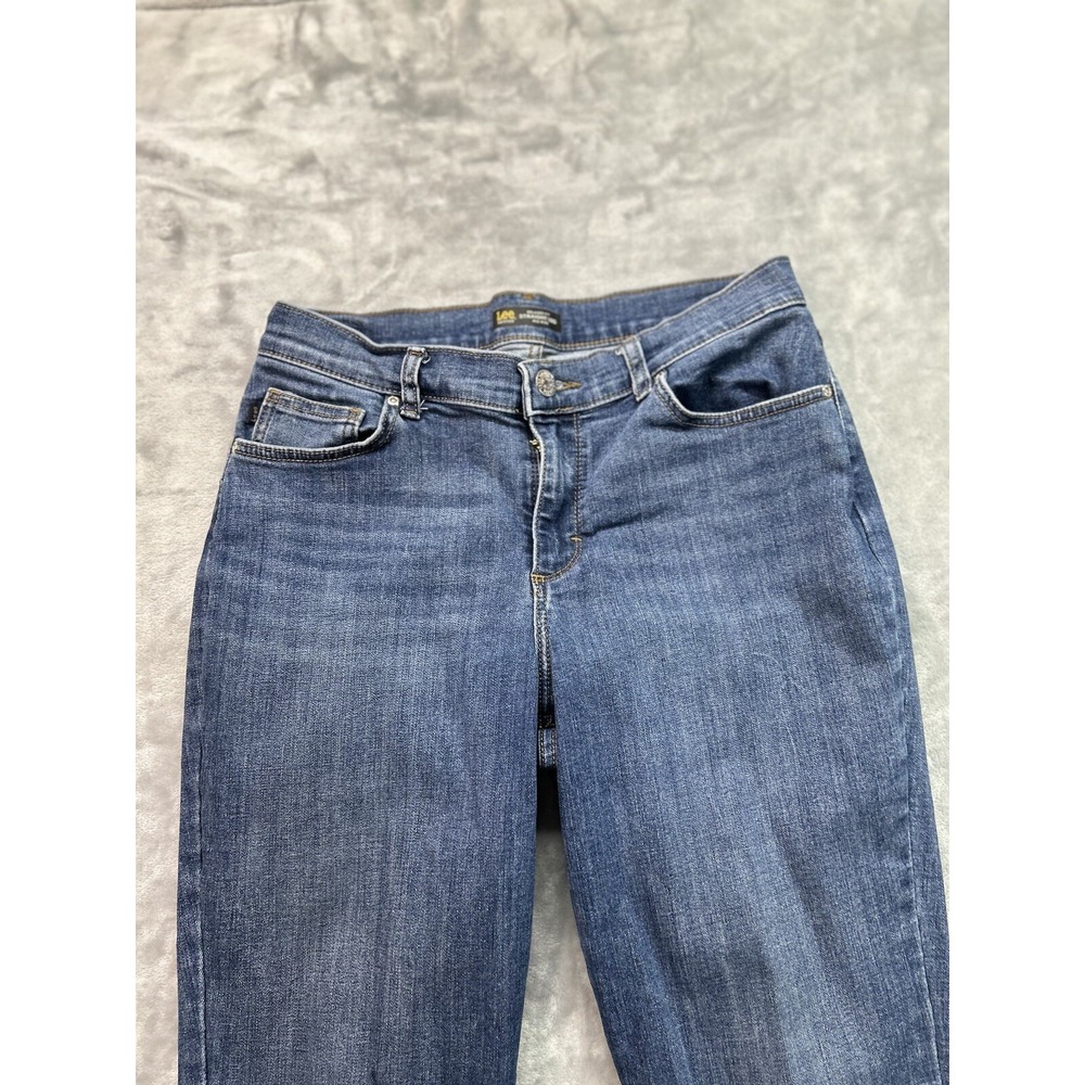 Lee Petites Womens Sz 12P Jeans Blue Relaxed Straight Leg Mid Rise Stretch Pants - Picture 2 of 10